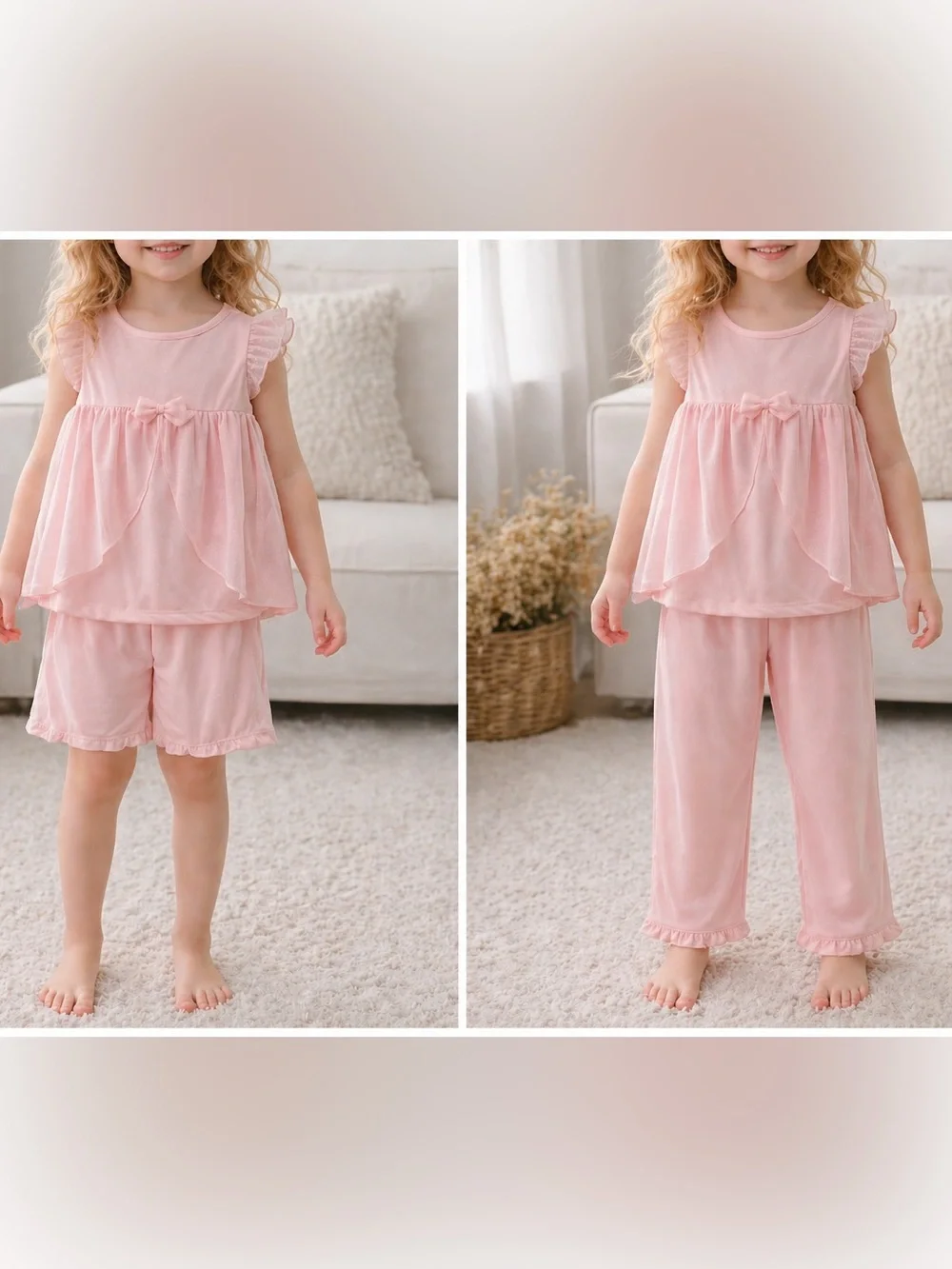 Carter’s Sleepwear Girls 3 Pc Pink Ruffled Sparkle Top, Pants, Shorts Set NWT